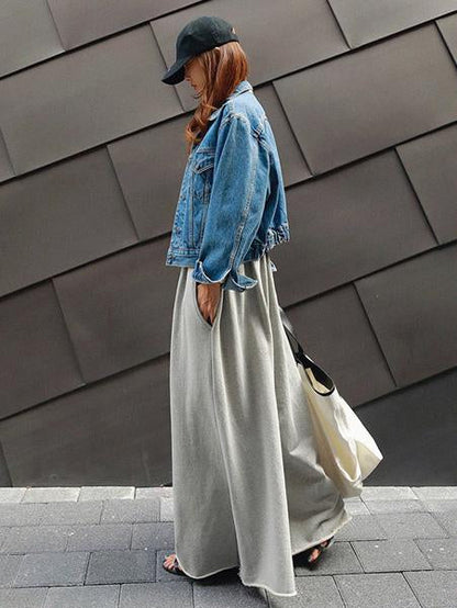 Loose Urban Gray Wide Leg Elastic Waist Pants