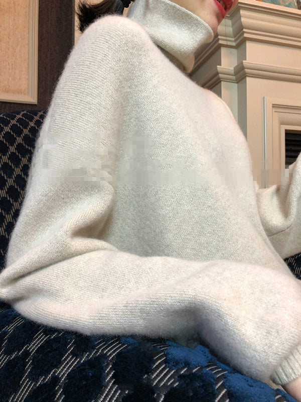 Urban Loose Solid Color High-Neck Sweater Tops & Skirts Bottoms Suits