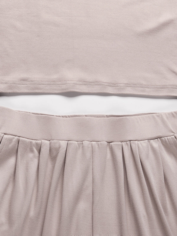 Simple Solid Color T-Shirt & Pants Two Pieces Set