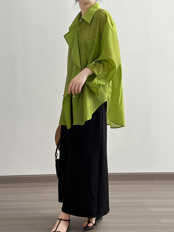 Irregular Clipping Long Sleeves Solid Color Lapel Blouses&Shirts Tops
