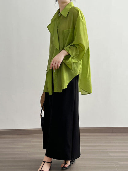 Irregular Clipping Long Sleeves Solid Color Lapel Blouses&Shirts Tops