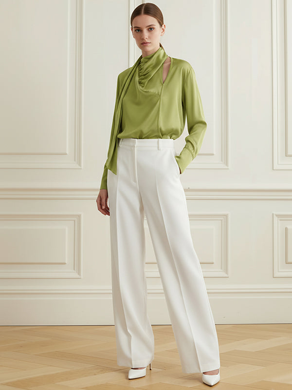 Long Sleeves Loose Asymmetric Hollow Pleated Streamer Heaps Collar Blouses&Shirts Tops