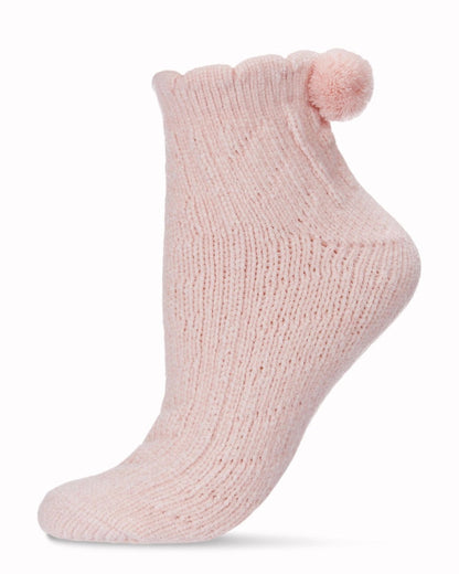 Cable Pom Pom Infused Women's Anklet Socks