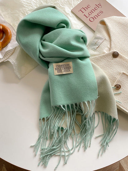Keep Warm Tasseled Shawl&Scarf LIGHT GREEN One_size