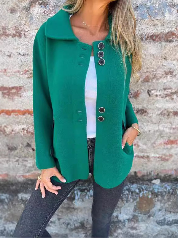 Long Sleeves Loose Buttoned Split-Joint Lapel Outerwear GREEN