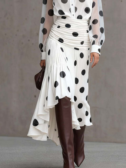 Zipper Polka-Dot Irregular clipping A-line Skirts Bottoms