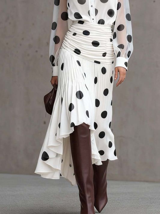Zipper Polka-Dot Irregular clipping A-line Skirts Bottoms