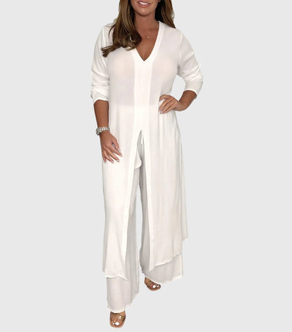 Pearl | Women's Duster Cardigan Two-Piece Set Wide Leg Pants