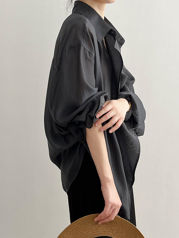 Irregular Clipping Long Sleeves Solid Color Lapel Blouses&Shirts Tops