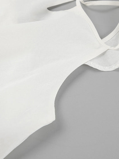 High Waisted Loose Backless Hollow Pockets Solid Color Split-Joint Halter-Neck Blouses&Shirts Tops Pants Trousers Two Pieces Set