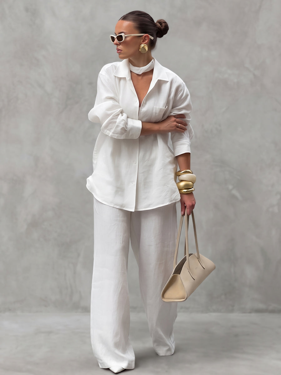 Solid Color Pockets Wide Leg Loose Trousers Pants