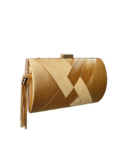 Sacs à main de banquet à pompons de couleur contrastée avec chaînes 