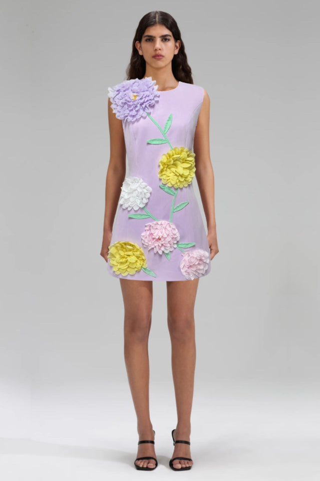 Sibyl Floral Applique Sleeveless Mini Dress