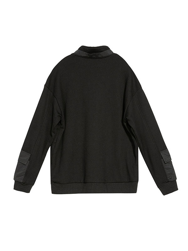 Casual Long Sleeves Loose Solid Color Zipper High-Neck Sweatshirt Tops