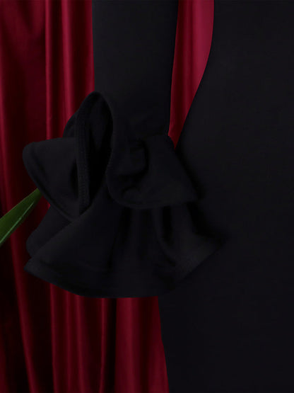 Bodycon Flared Sleeves Falbala Solid Color Split-side Off-the-shoulder Maxi Dresses