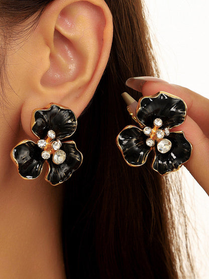 Flower Shape Rhine Stones Earrings Accessories