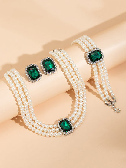 Geometric Layered Rhine Stones Bracelet Accessories + Necklaces Accessories + Earrings Accessories