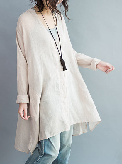 Original Solide Sonnenschutz-Bluse mit V-Ausschnitt 