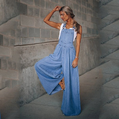 Indie | Women's Denim Overalls Wide Leg Bib Jumpsuit Casual