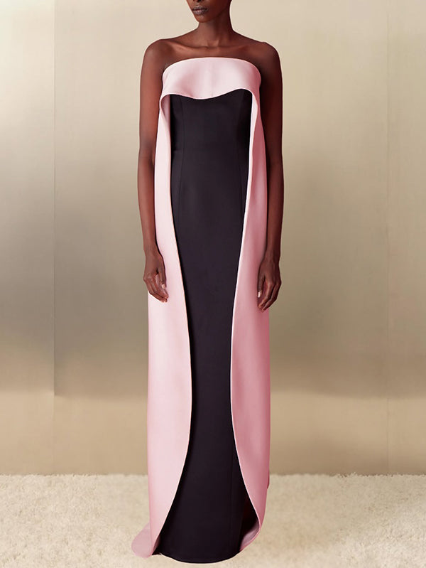 Loose Sleeveless Contrast Color Tube Maxi Dresses