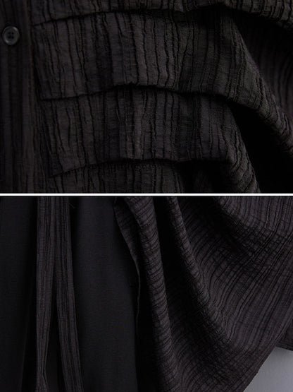 Long Sleeves Loose Pleated Solid Color Lapel Blouses&Shirts Tops