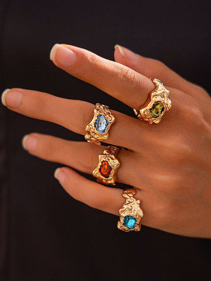 Geometric Rhine Stones Rings Accessories GOLD One_size