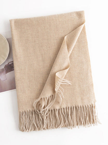 Keep Warm Solid Color Tasseled Shawl&Scarf LIGHT BEIGE One_size