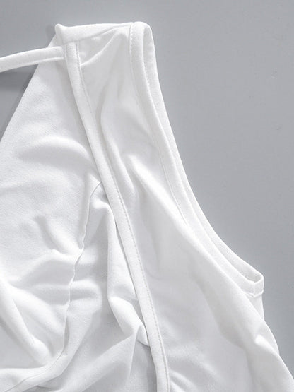 T-shirt ample, moulant, dos nu, à lacets, transparent, couleur unie, fendu, épaules dénudées 