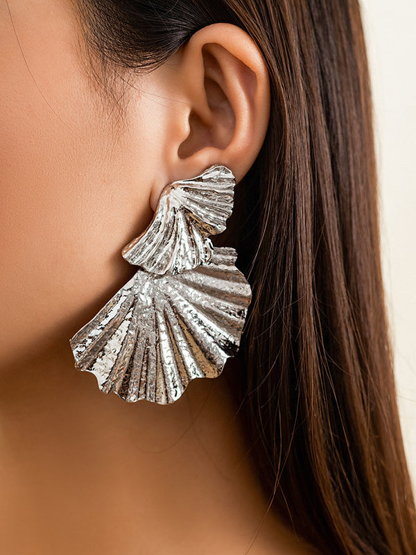 Geometric Leaves Shape Solid Color Drop Earrings SILVER One_size