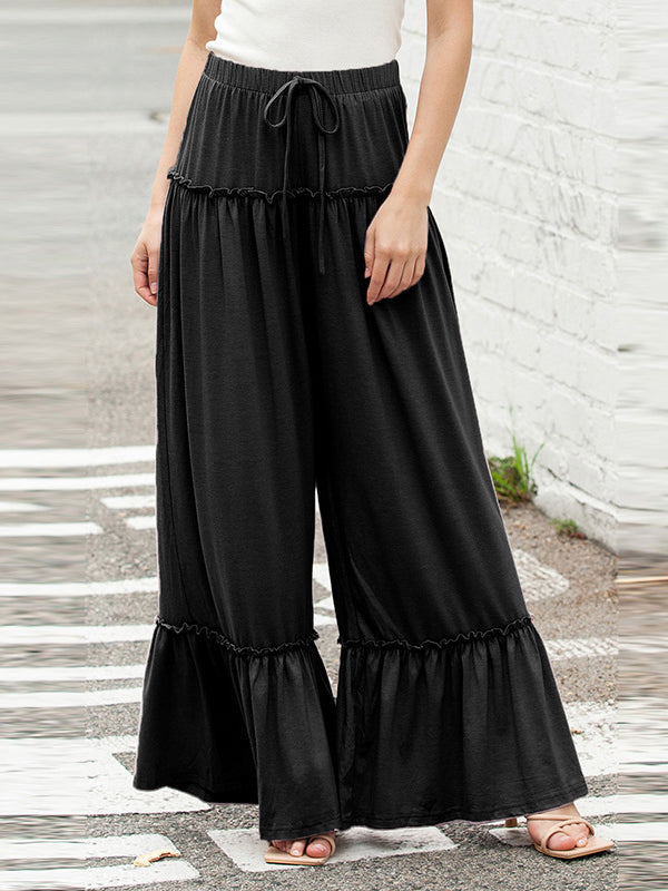 High Waisted Loose Pleated Solid Color Pants Trousers