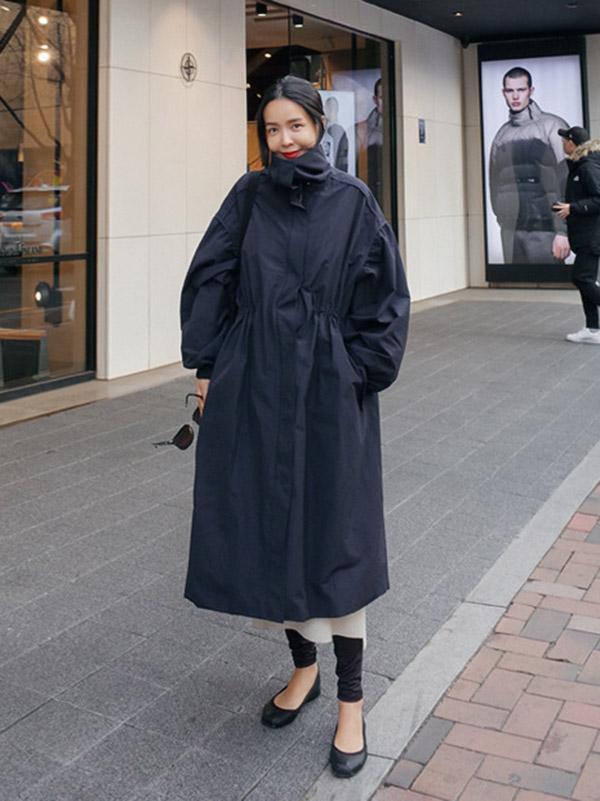 Solid Color Loose Elastic Waist Long Outwear