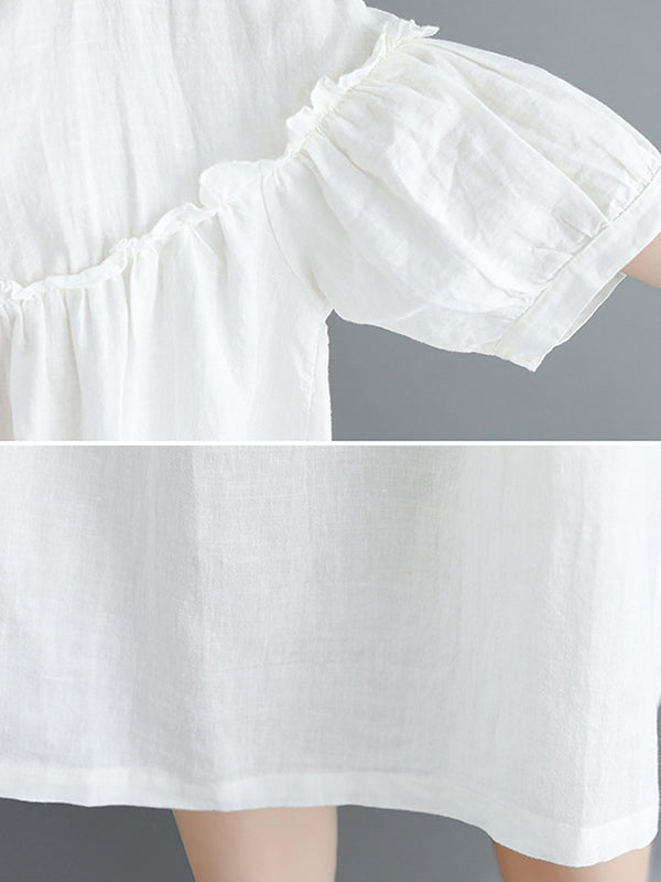 Künstlerisches Retro-Falbala-Midikleid in Volltonfarbe mit Falten 