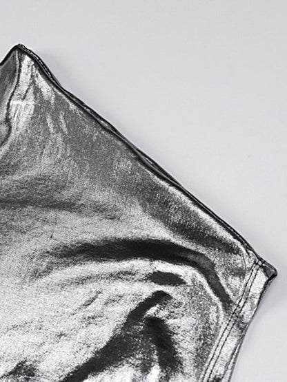 Robe de soirée asymétrique moulante, couleur unie, brillante, fendue, asymétrique, mini-robe 