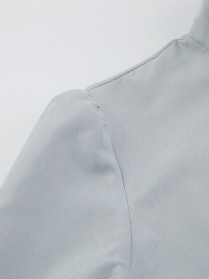 Long Sleeves Loose Solid Color Split-Joint High-Neck Blouses