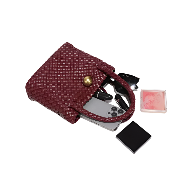 Women Leather Woven Small Crescent Crossbody Bag