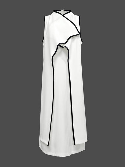 False Two Sleeveless Solid Color Midi Dresses