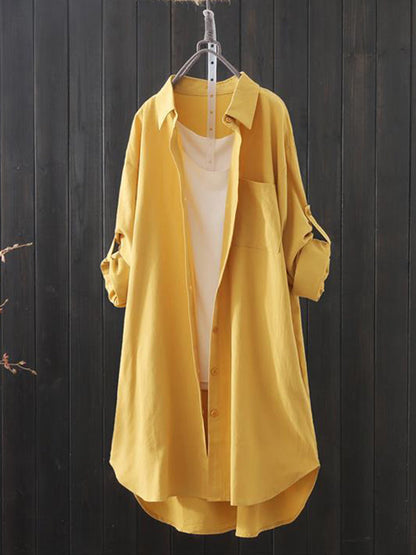 Chemises à manches longues et revers de couleur unie 