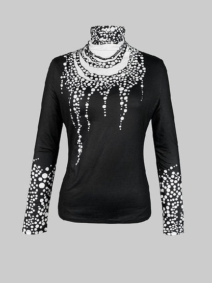 Long Sleeves Skinny Printed High-Neck T-Shirts Tops