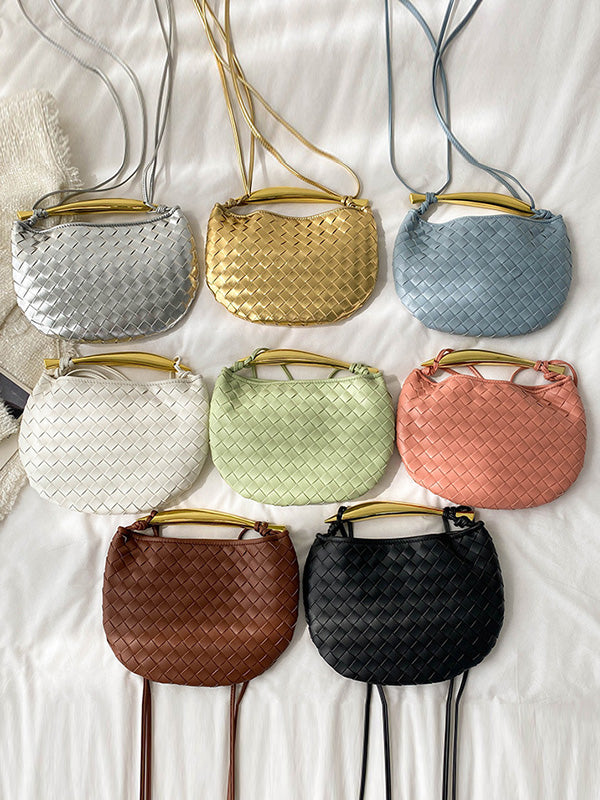 Geometric Split-Joint Woven Zipper Bags Handbags