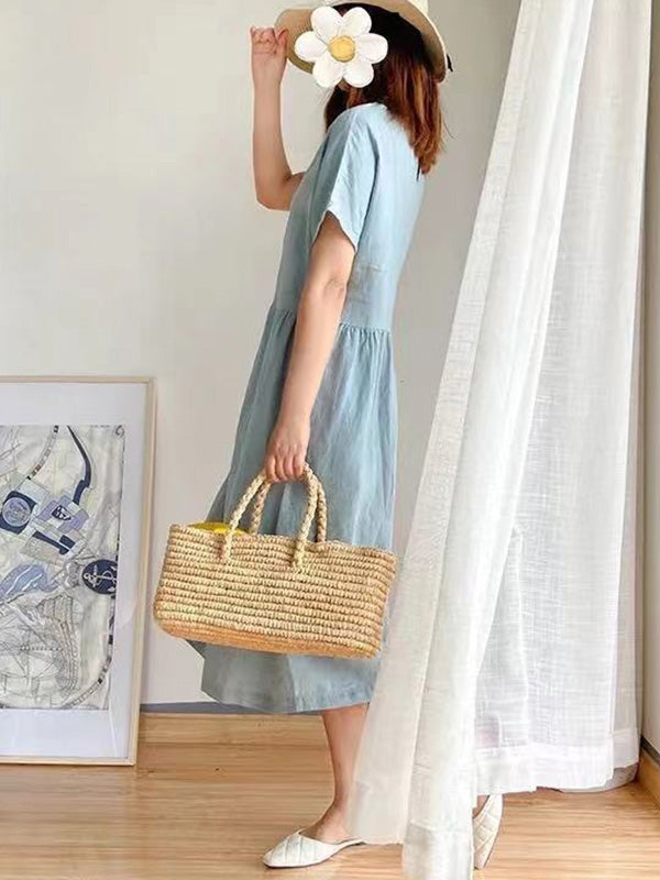 Lässige, lockere, einfarbige Midikleider mit Rundhalsausschnitt 