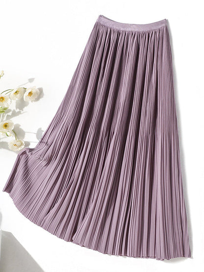 A-Line Loose Elasticity Pleated Solid Color Split-Joint Skirts