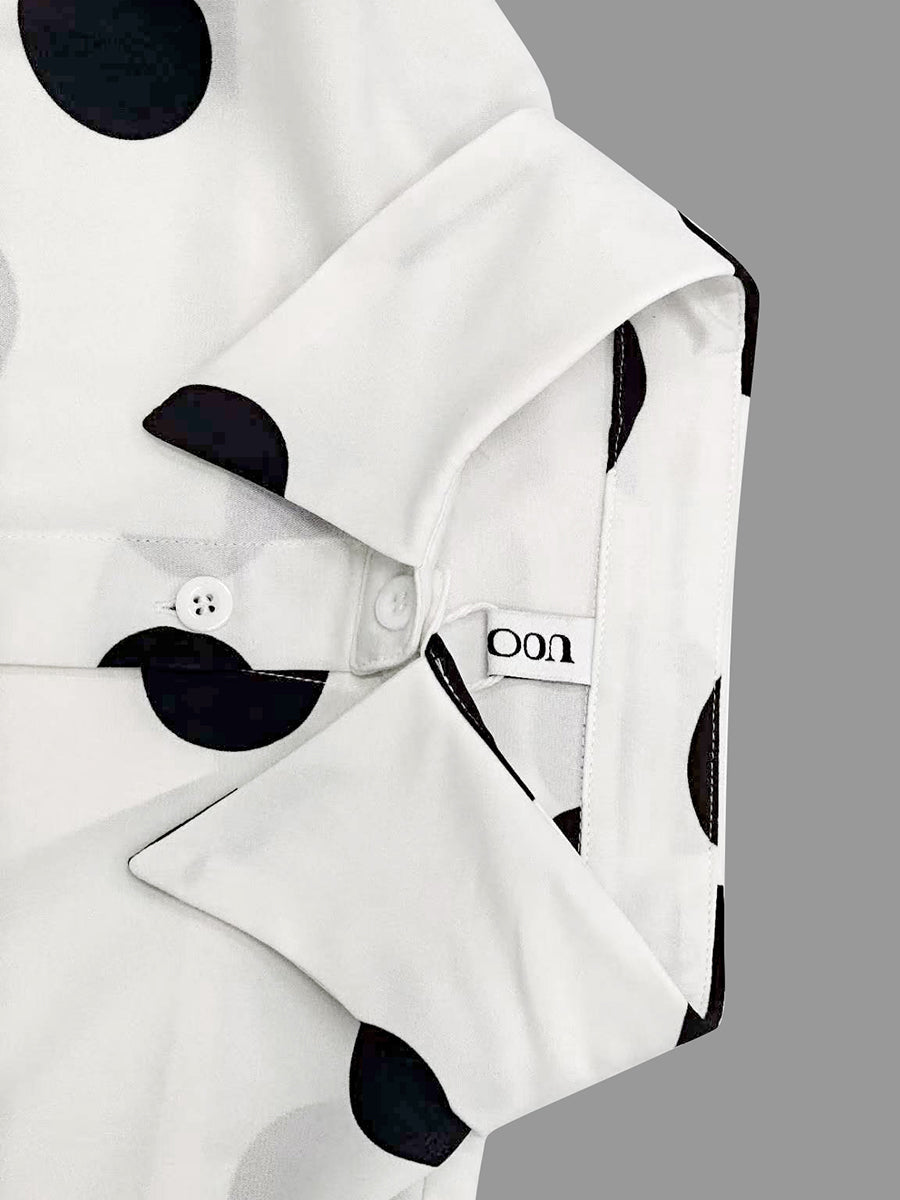 Long Sleeves Loose Buttoned Polka-Dot Printed Lapel Blouses&Shirts Tops