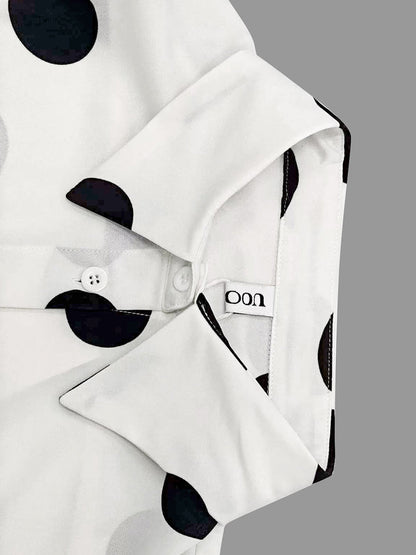 Long Sleeves Loose Buttoned Polka-Dot Printed Lapel Blouses&Shirts Tops