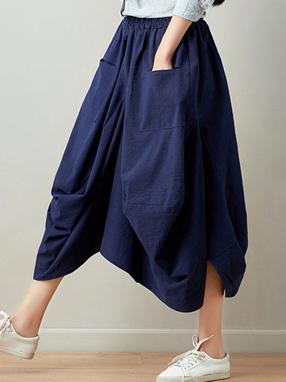 Artistic Retro Ramie Cotton 6 Colors Loose Irregular Elasticity Skirt