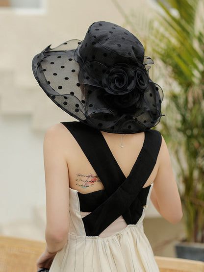 Flower Shape Gauze Polka Dot See-Through Split-Joint Sun Hat