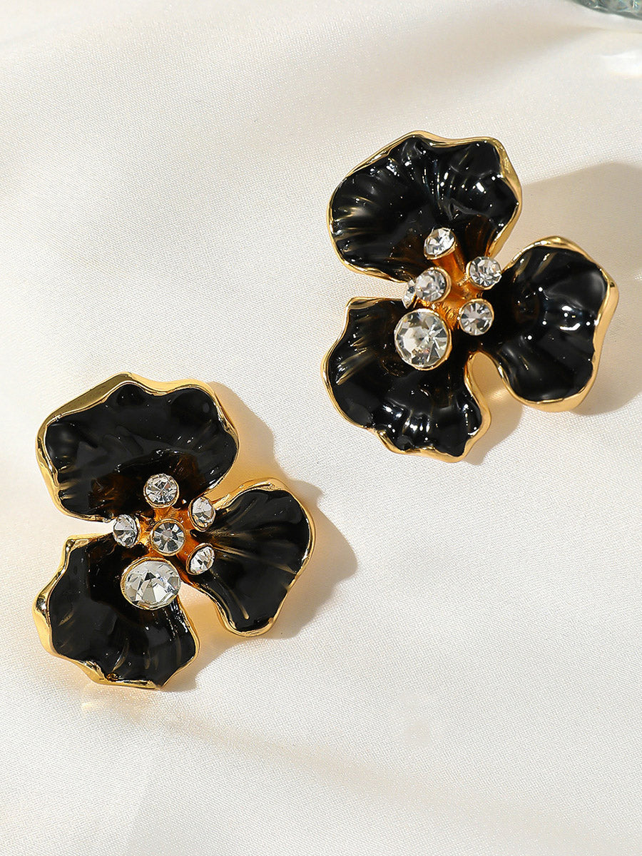 Flower Shape Rhine Stones Earrings Accessories