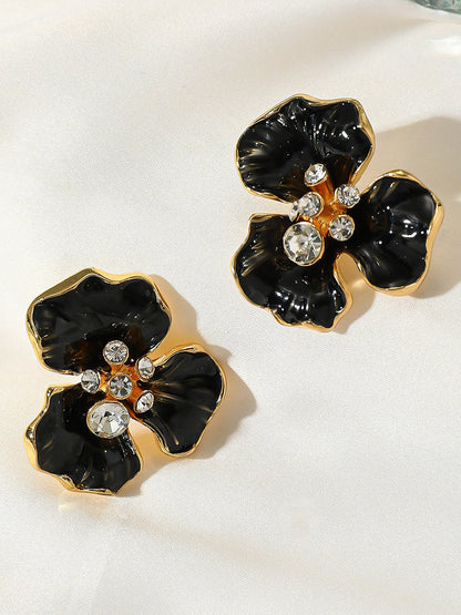 Flower Shape Rhine Stones Earrings Accessories