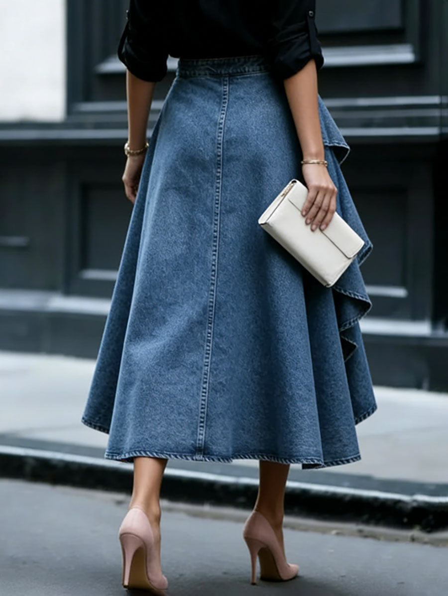 A-Line High Waisted Pleated Ruffled Solid Color Skirts Bottoms