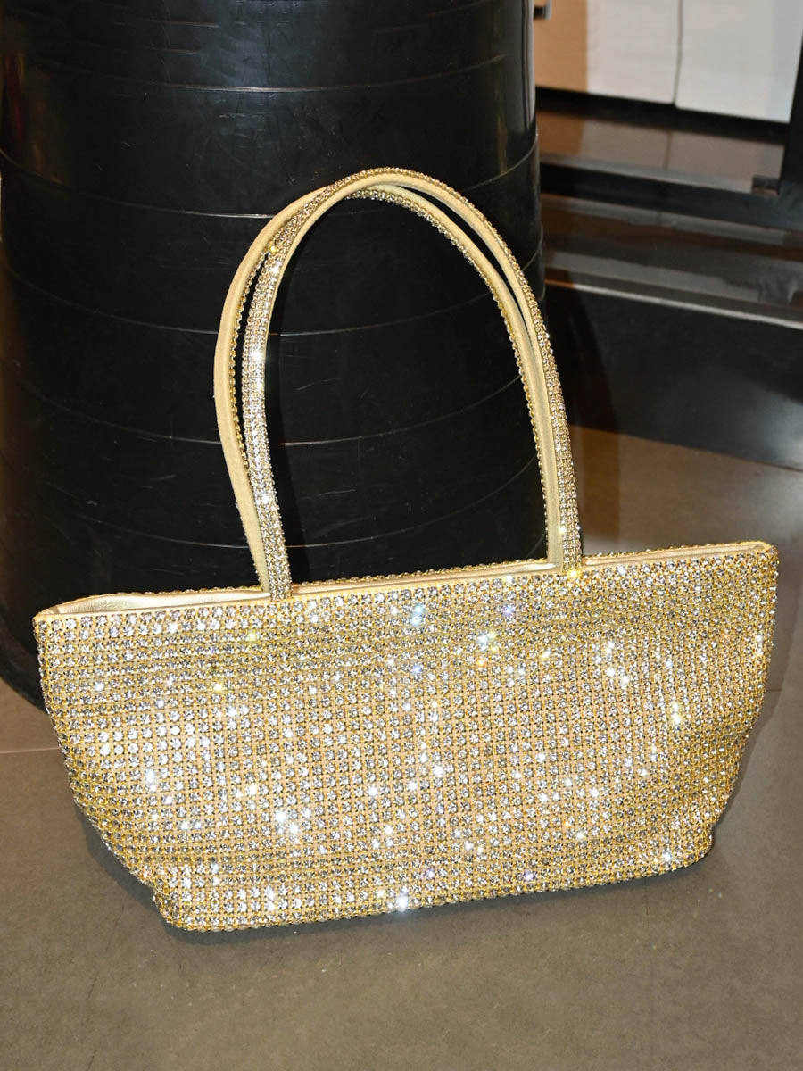 Zipper Solid Color Rhinestone Satchels Bags