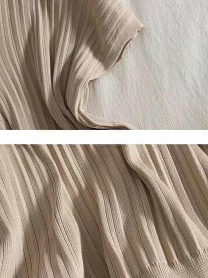 Loose Knitting Raglan Sleeve Solid Color V-Neck Sweater Top + Pants Two Pieces Set